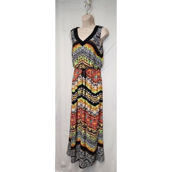 Emma & Michael Small Chevron V Neck Sleeveless Maxi Dress - Picture 3 of 3